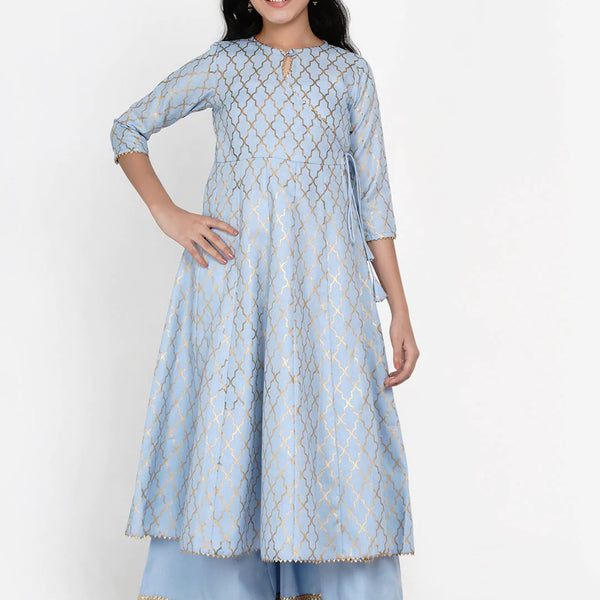 NOZ2TOZ Blue Printed Regular Kurta with Palazzos For Girls - Distacart