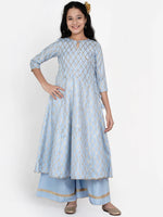 Thumbnail for NOZ2TOZ Blue Printed Regular Kurta with Palazzos For Girls - Distacart