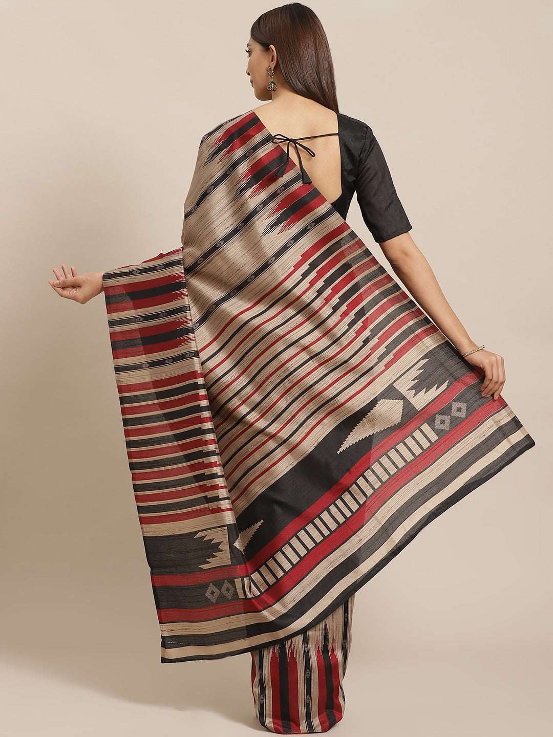 Saree Mall Beige & Black Striped Bhagalpuri Saree - Distacart