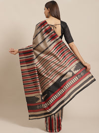 Thumbnail for Saree Mall Beige & Black Striped Bhagalpuri Saree - Distacart