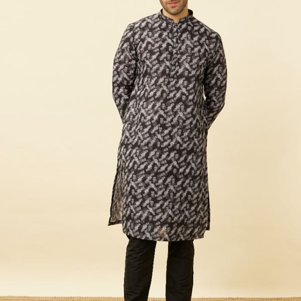 Manyavar Black Panther Printed Mandarin Collar Kurta and Churidar - Distacart