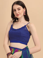 Thumbnail for Kalini Navy Blue & Multi Color Floral Printed Silk Cotton Jamdani Saree - Distacart