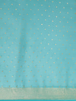 Thumbnail for Mitera Blue & Gold-Toned Floral Zari Pure Chiffon Saree - Distacart