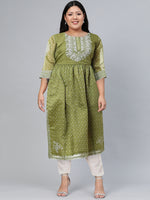 Thumbnail for Biba Women Green Ethnic Motifs Printed Flared Sleeves Thread Work Anarkali Kurta - Distacart