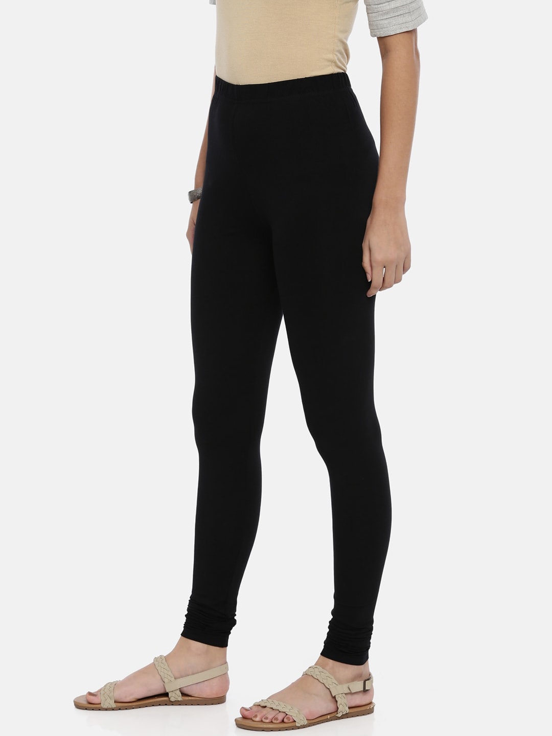 Souchii Black Solid Slim-Fit Churidar-Length Leggings - Distacart