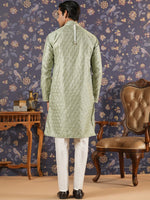 Thumbnail for House of Pataudi Ethnic Motifs Embroidered Mandarin Collar Straight Kurta With Trouser - Distacart