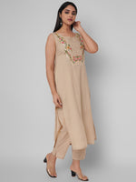 Thumbnail for Kalini Women Beige Yoke Design Mirror Work Kurta with Trousers - Distacart