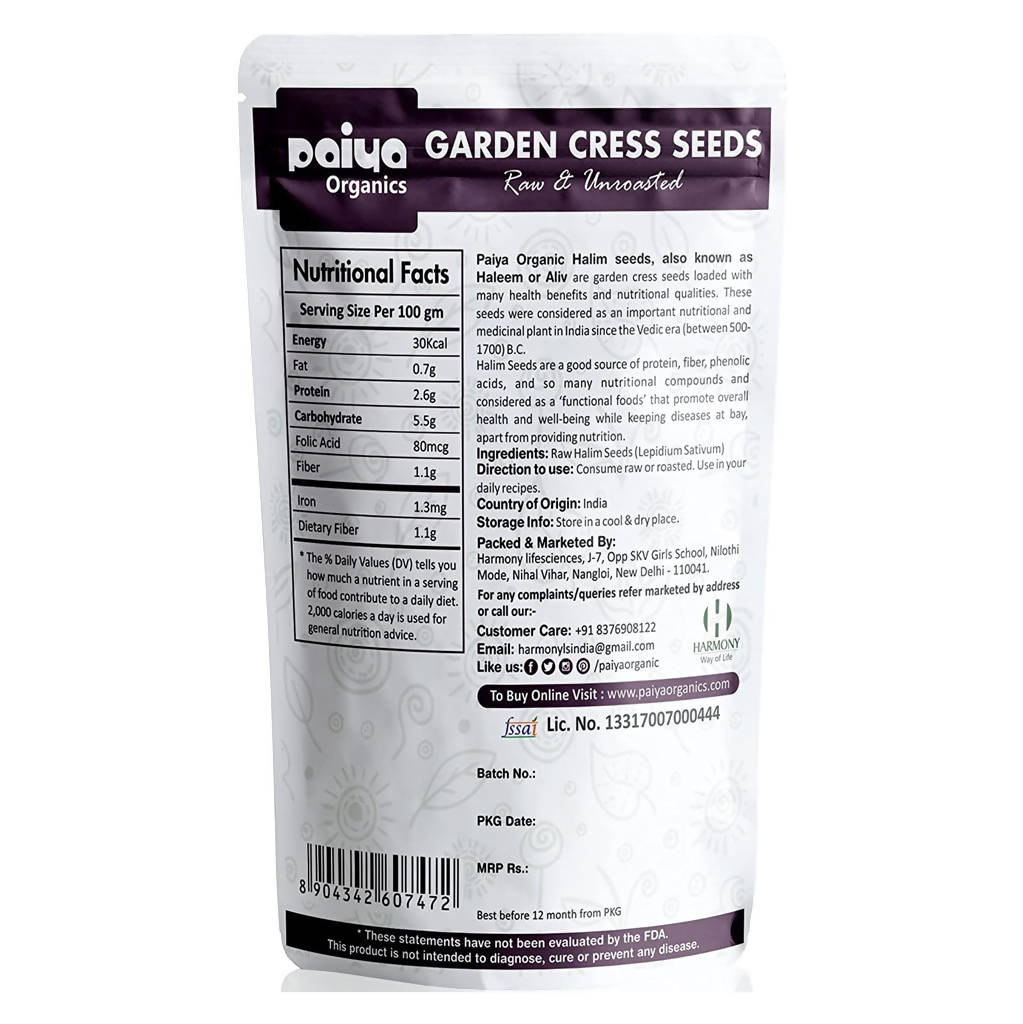 Paiya Organics Garden Cress Seeds Raw & Unroasted - Distacart