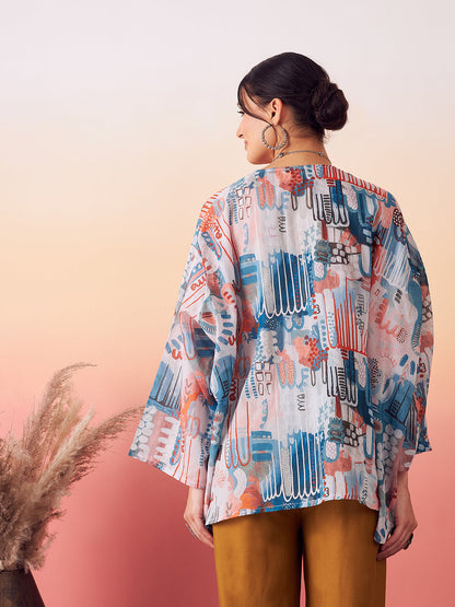 InWeave Women's Powder Blue Digital Print Kaftan Boho Top - Distacart