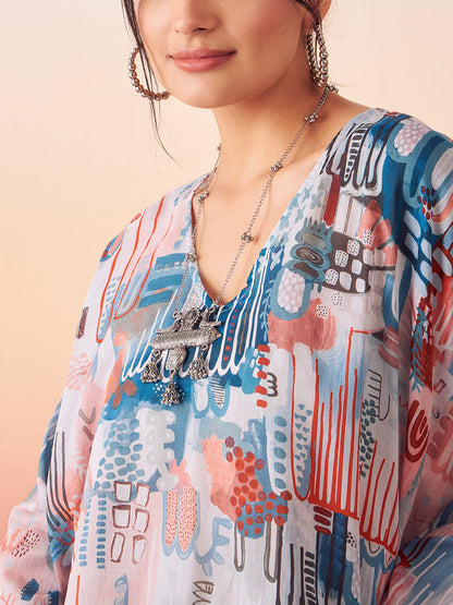 InWeave Women's Powder Blue Digital Print Kaftan Boho Top - Distacart