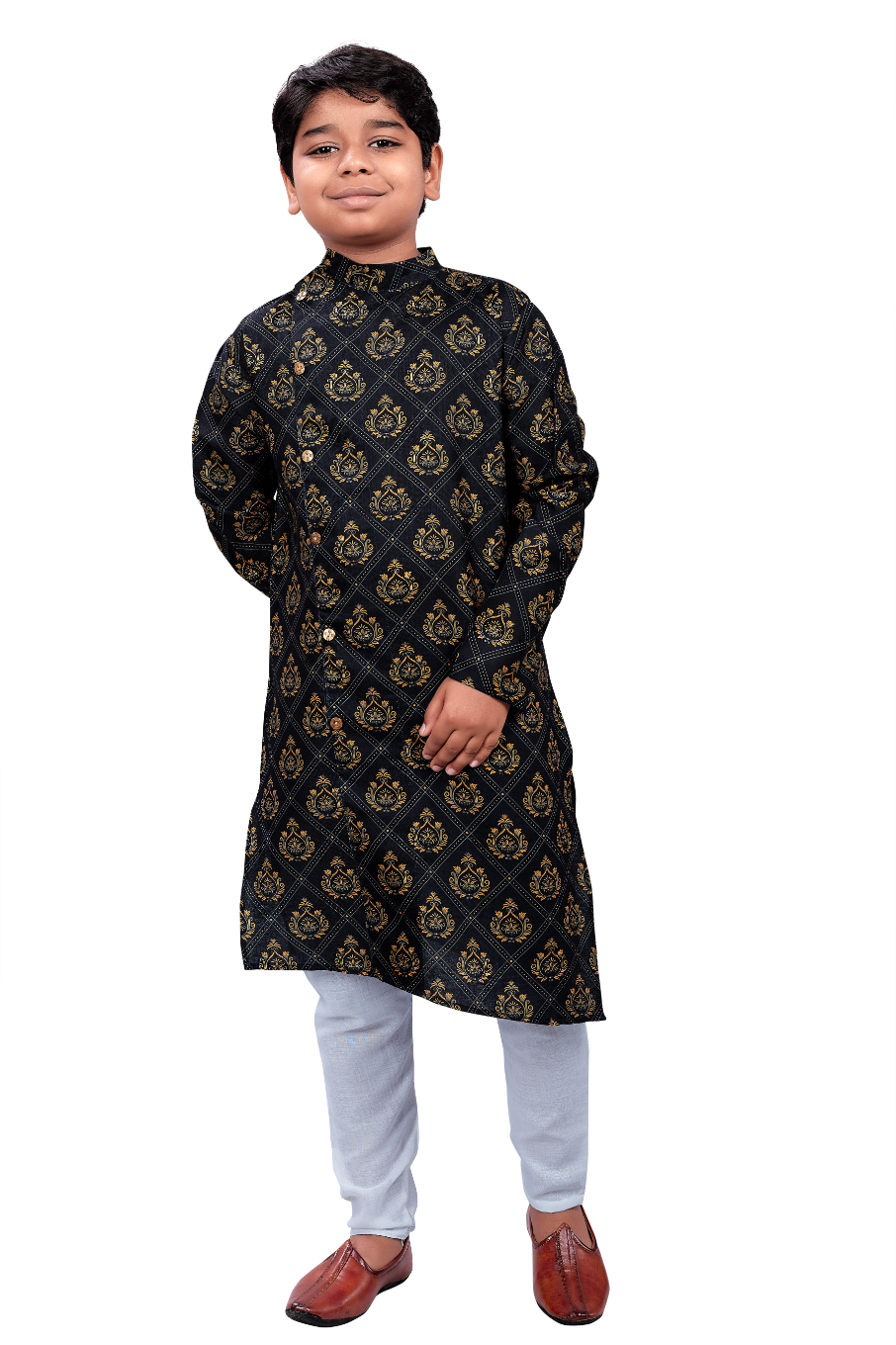 DEIANA'S Casual Designer Kurta Pyjama Set For Boys And kids (Black With Golden) - Distacart