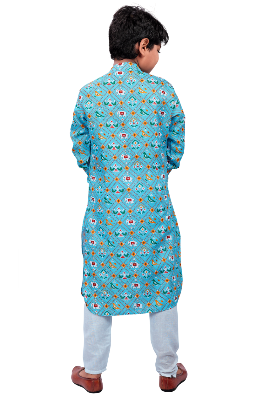 DEIANA'S Casual Designer Kurta Pyjama Set For Boys And kids (Sky Blue Blue With Multicolor) - Distacart