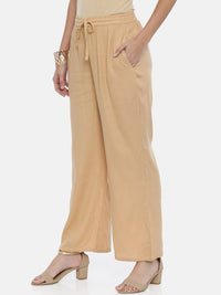 Thumbnail for Souchii Beige Solid Flared Palazzos - Distacart
