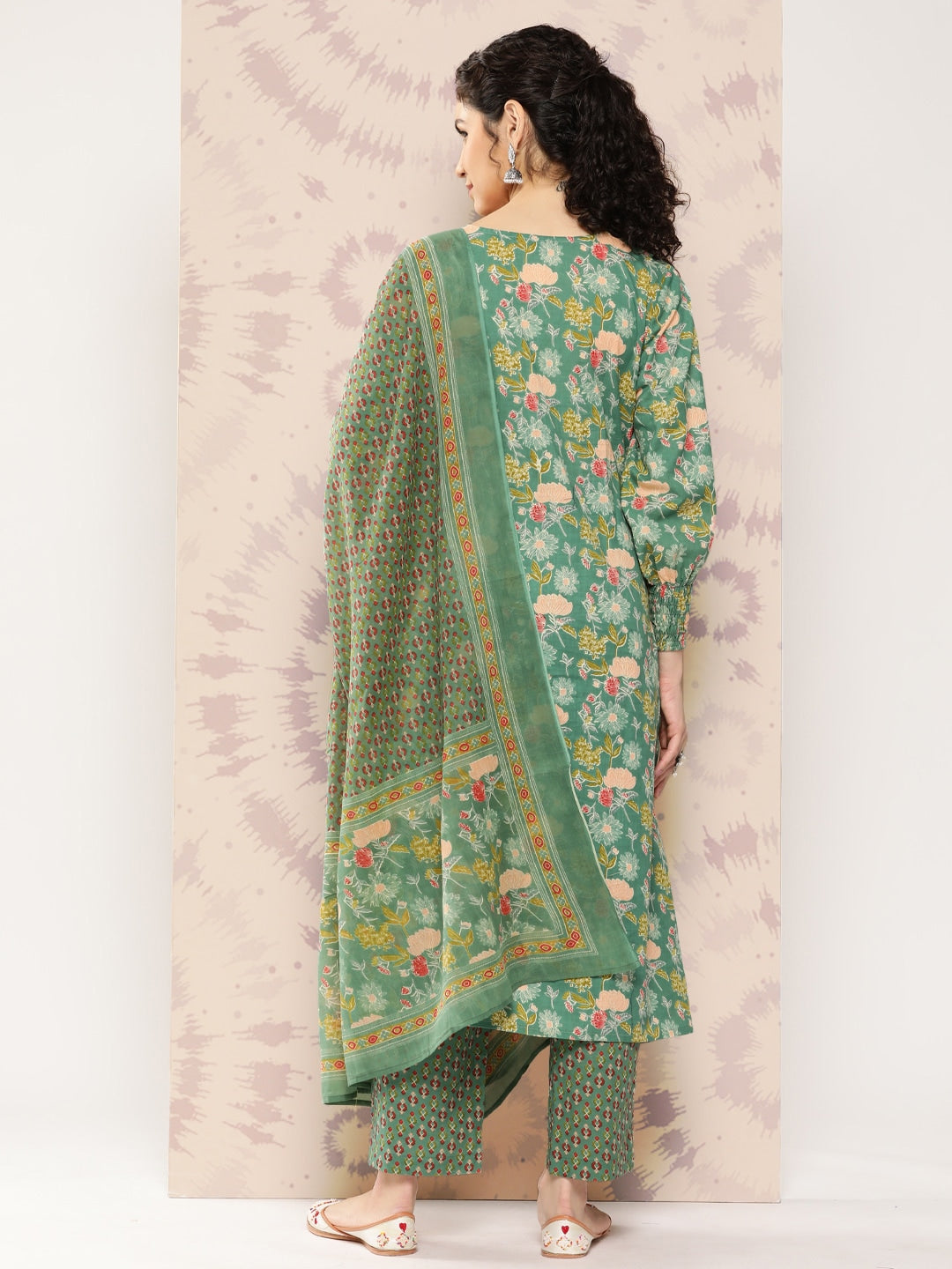 Kalini Women Floral Printed Regular Pure Cotton Kurta with Palazzos & With Dupatta - Distacart