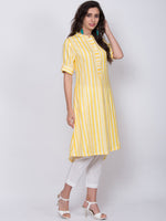 Thumbnail for Biba Women Yellow Striped A-Line Kurta - Distacart