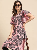 Thumbnail for Sangria Floral Print Flutter Sleeves Kurta - Distacart
