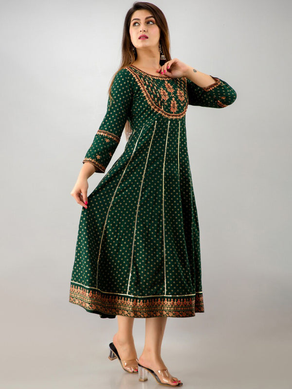 Kalini Women Green Ethnic Motifs Embroidered Anarkali Kurta - Distacart