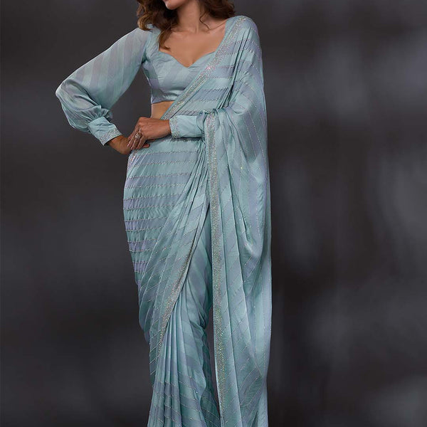 Koskii Lavender Embellished Beads and Stones Poly Crepe Saree - Distacart