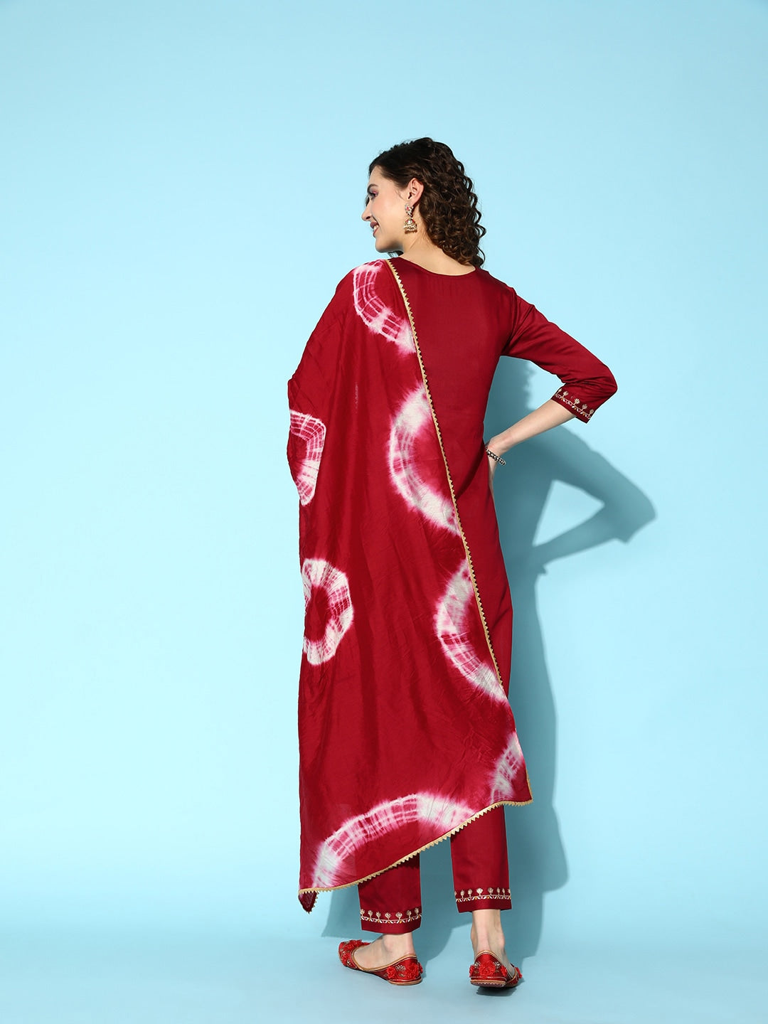 Sangria Embroidered Thread Work Kurta with Trousers & With Dupatta - Distacart