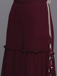 Thumbnail for Libas Burgundy Embroidered Sequinned Kurta with Sharara & Dupatta - Distacart