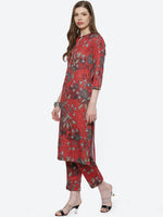Thumbnail for Biba Women Maroon Floral Printed Kurta with Trousers - Distacart