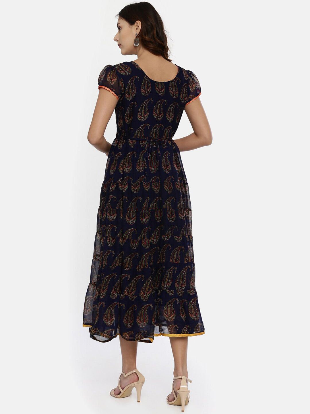 Souchii Women Navy Blue Printed Fit And Flare Dress - Distacart