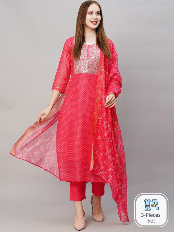 Kalini Ethnic Motifs Embroidered Regular Sequinned Kurta With Trousers & Dupatta - Distacart