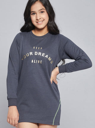 Lyush Navy Terry KEEP DREAMS Sweat Dress For Girls - Distacart