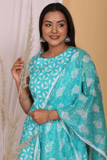 Thumbnail for Vamika Women Printed Cotton Sky Blue Party Wear/Casual Wear Kurta Set/Suit - Distacart