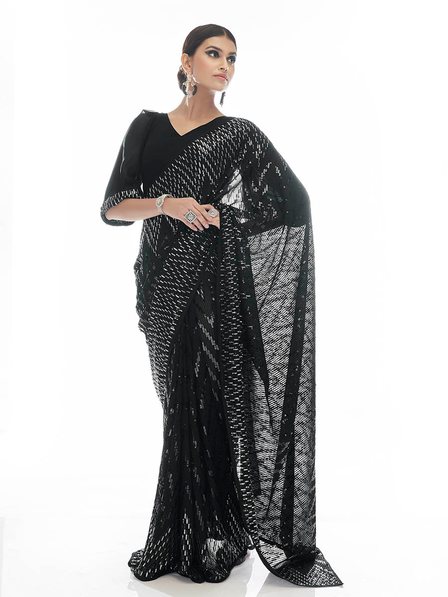 Myra Black Georgette Embroidered Designer Lehenga - Distacart