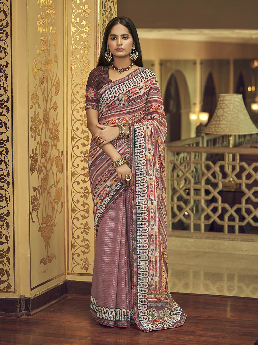 Myra Multicolour Gorgette Designer Saree - Distacart