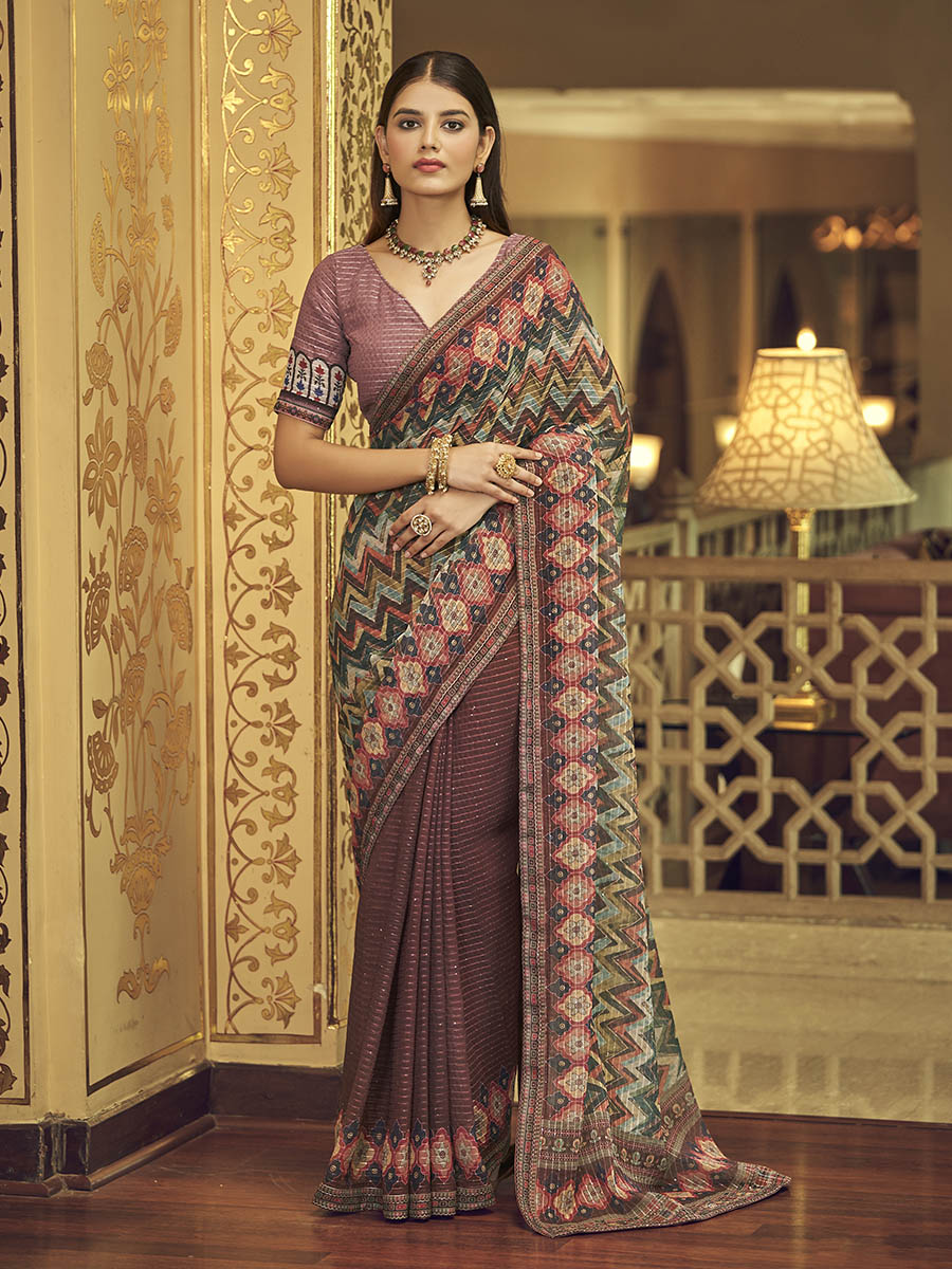 Myra Multicolour Gorgette Designer Saree - Distacart