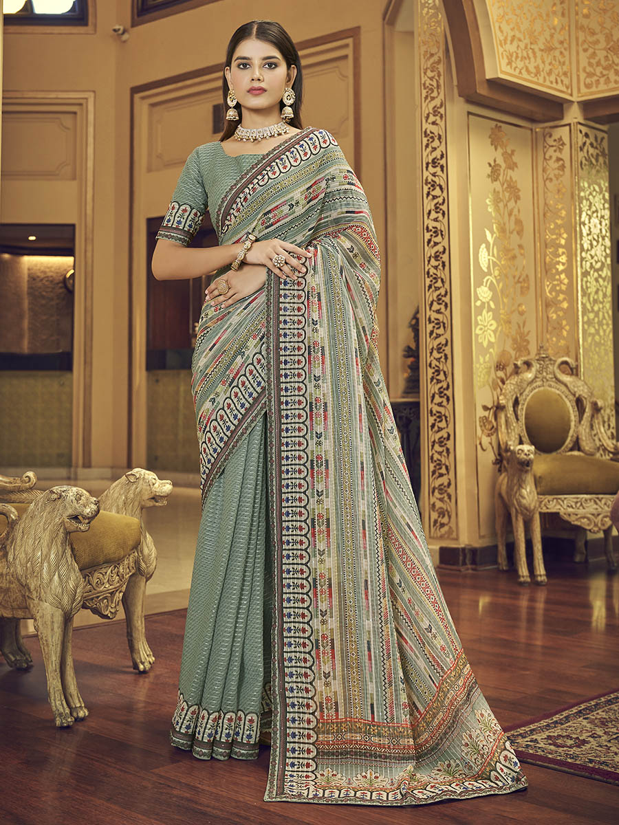 Myra Multicolour Gorgette Designer Saree - Distacart