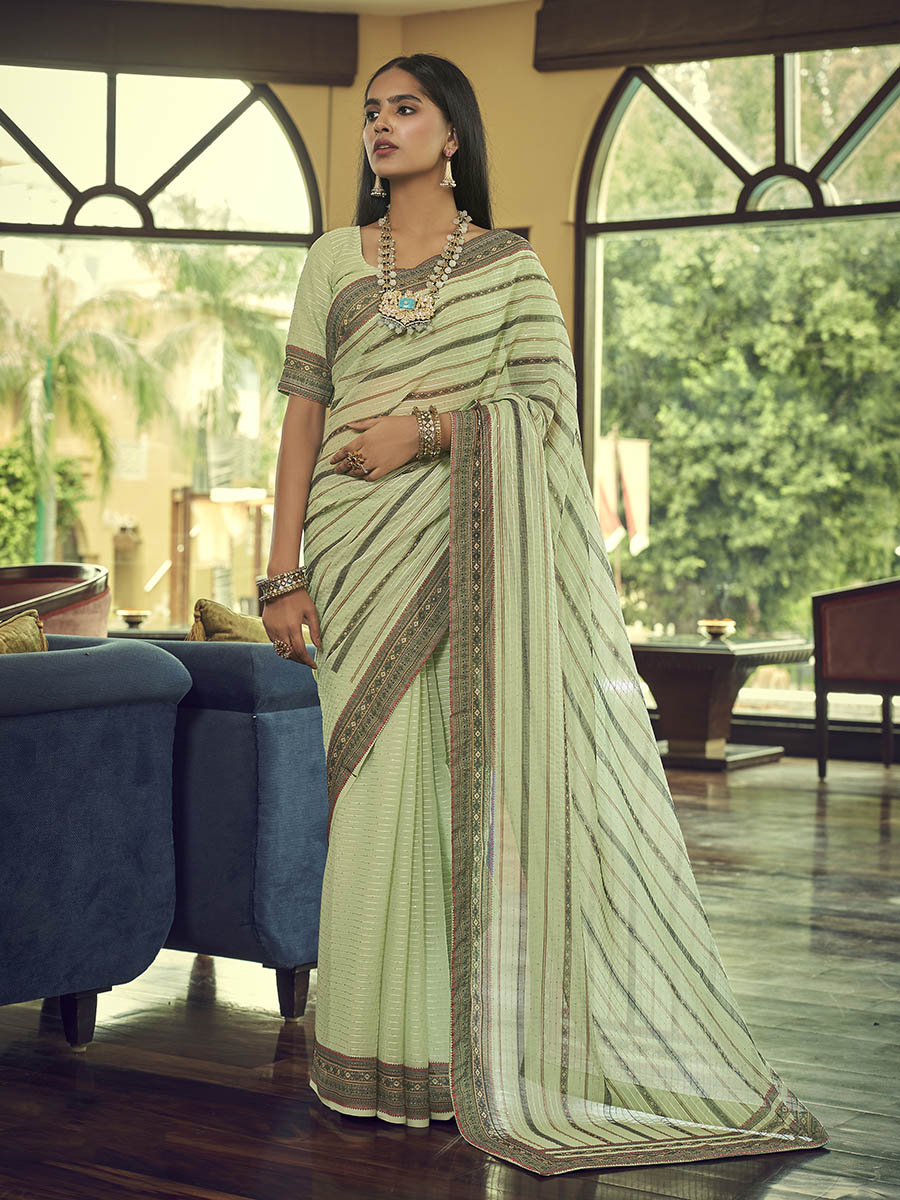 Myra Multicolour Gorgette Designer Saree - Distacart