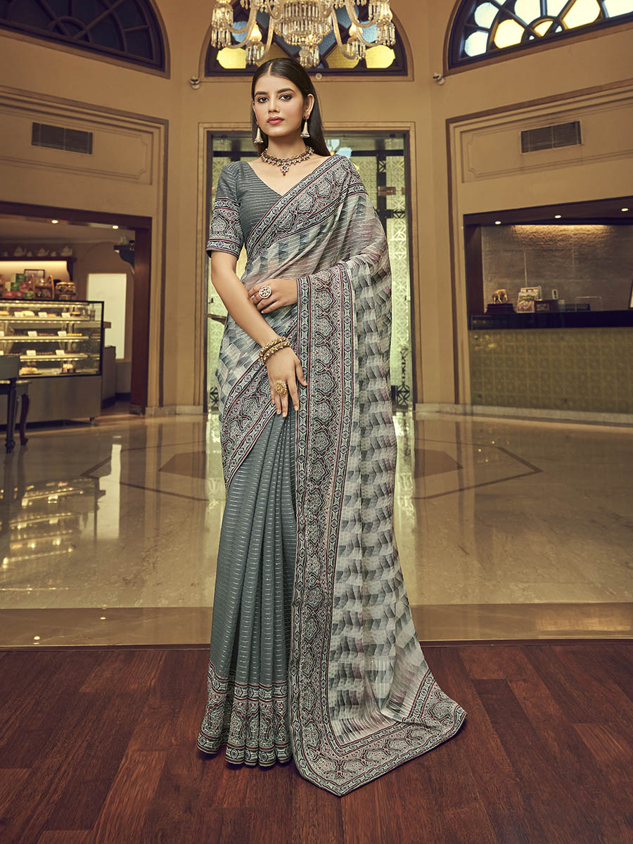Myra Multicolour Gorgette Designer Saree - Distacart