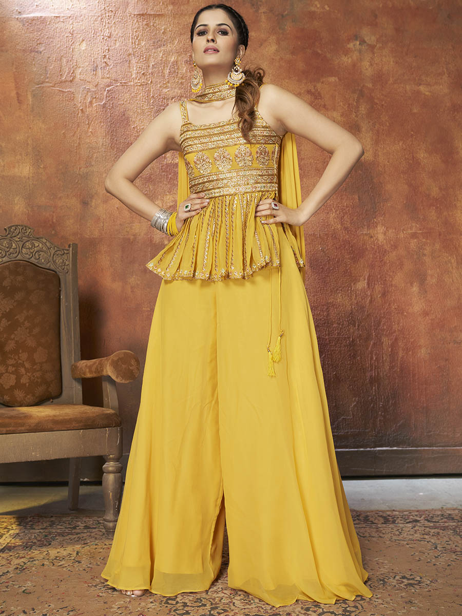 Myra Yellow Georgette Embroidered Designer Suit - Distacart
