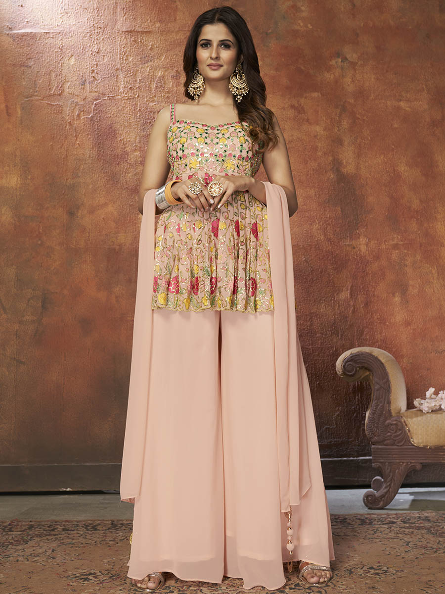 Myra Peach Georgette Embroidered Designer Suit - Distacart