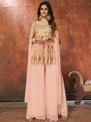 Myra Peach Georgette Embroidered Designer Suit - Distacart
