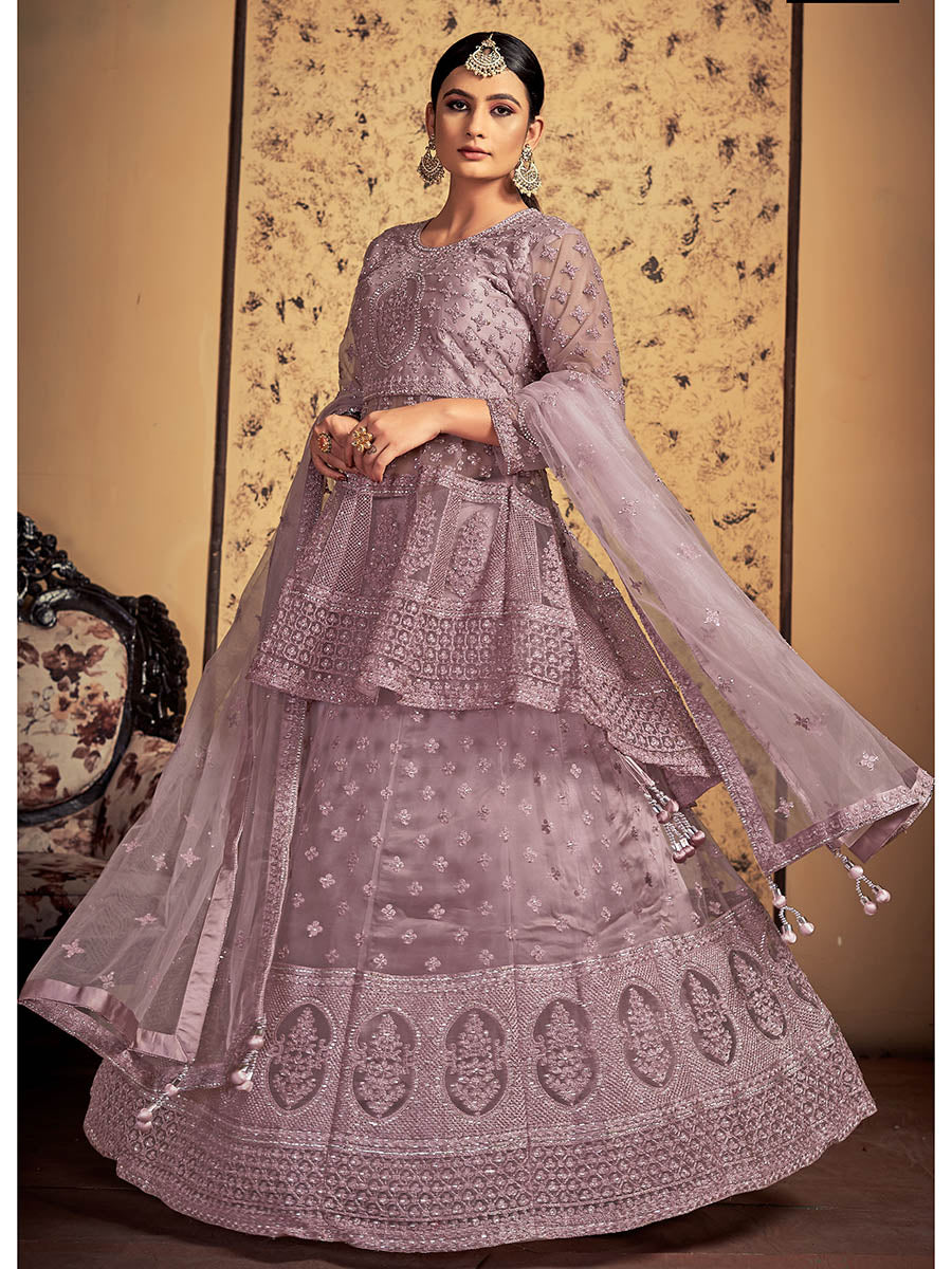 Myra Mauve Soft Net Heavy Embroidered Designer Lehenga - Distacart
