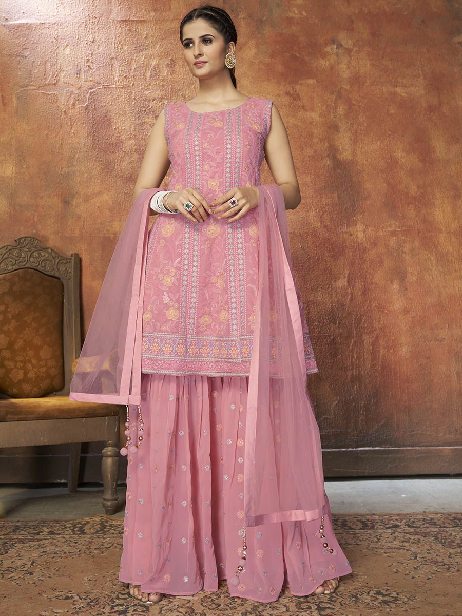 Myra Pink Georgette Embroidered Designer Suit - Distacart