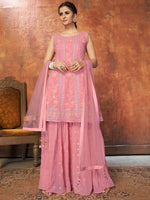 Thumbnail for Myra Pink Georgette Embroidered Designer Suit - Distacart