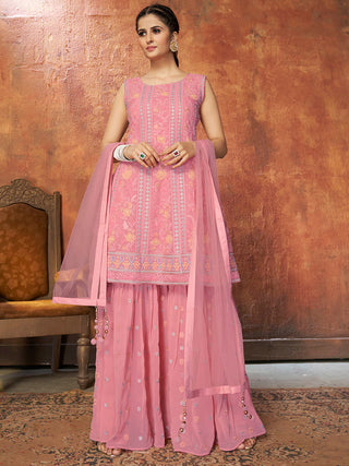 Myra Pink Georgette Embroidered Designer Suit - Distacart