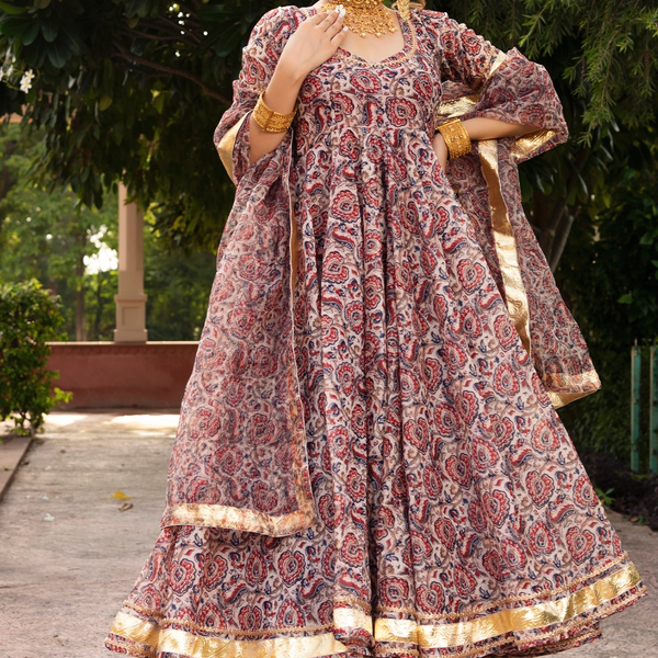 Pomcha Jaipur Gulbagh Organza Anarkali Set - Distacart