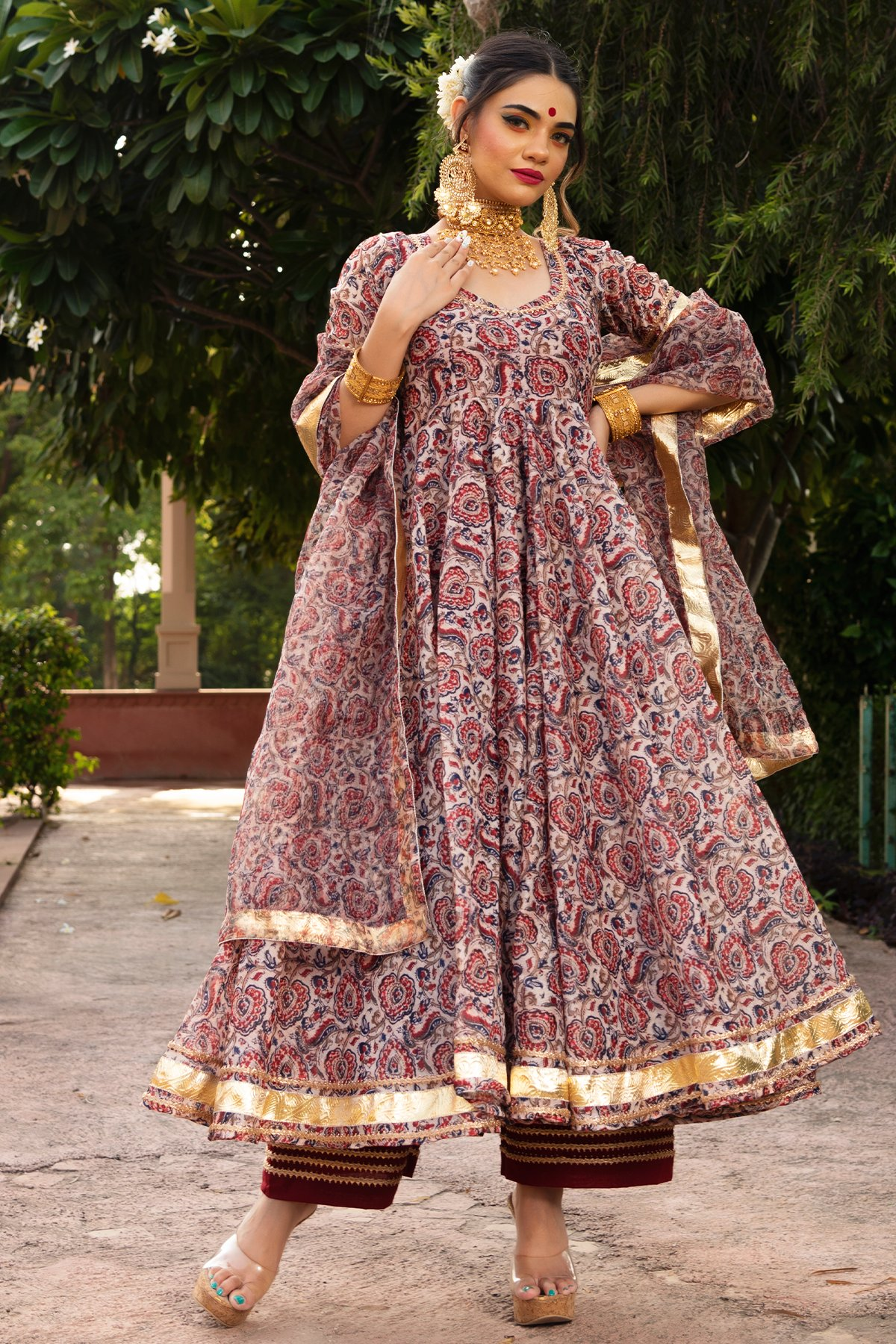 Pomcha Jaipur Gulbagh Organza Anarkali Set - Distacart