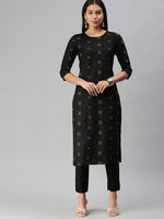 Thumbnail for Kalini Women Black Pure Cotton Geometric Woven Design Kurta with Trousers - Distacart