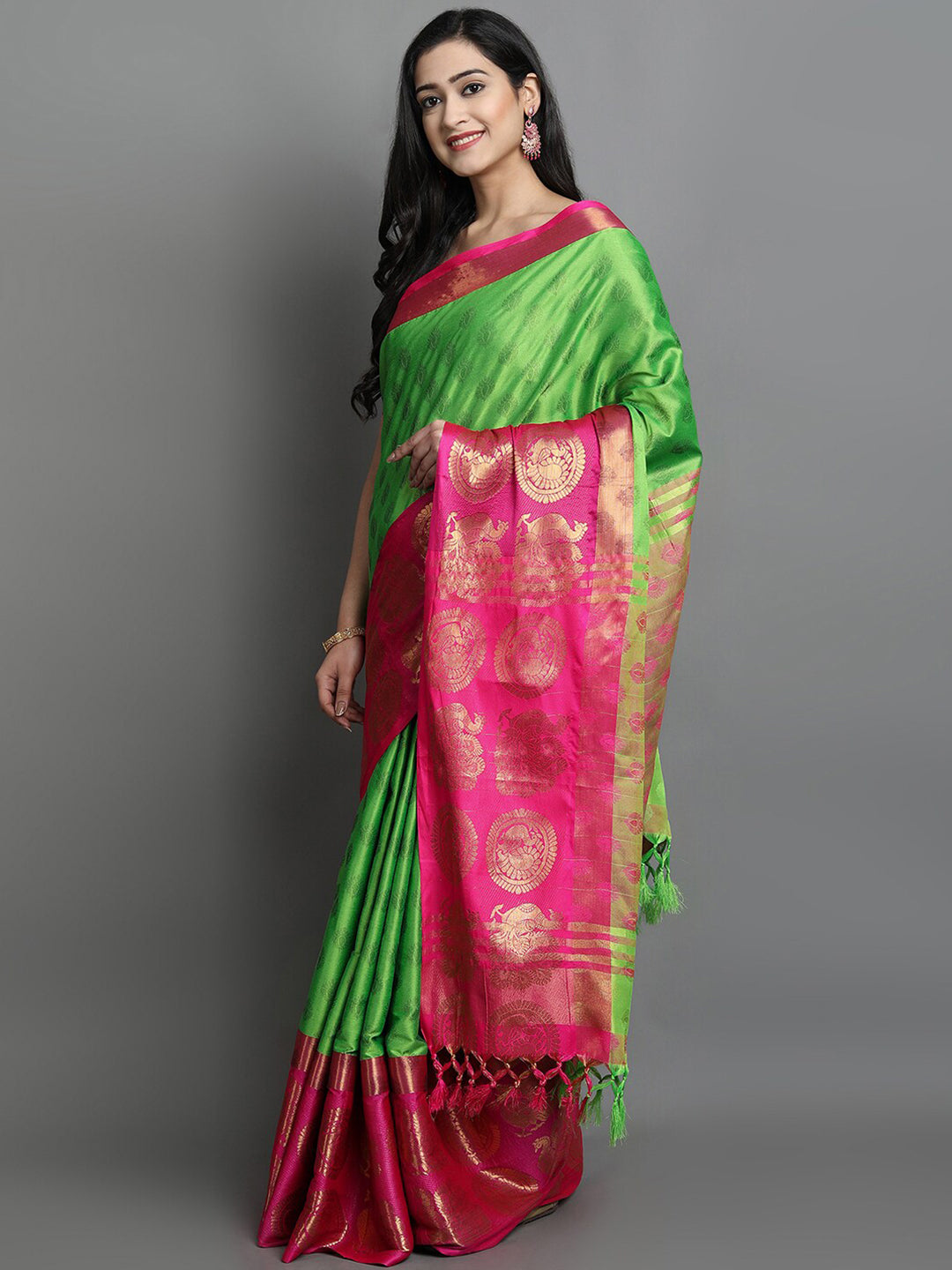Kalini Green & Pink Woven Design Saree - Distacart