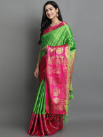 Thumbnail for Kalini Green & Pink Woven Design Saree - Distacart