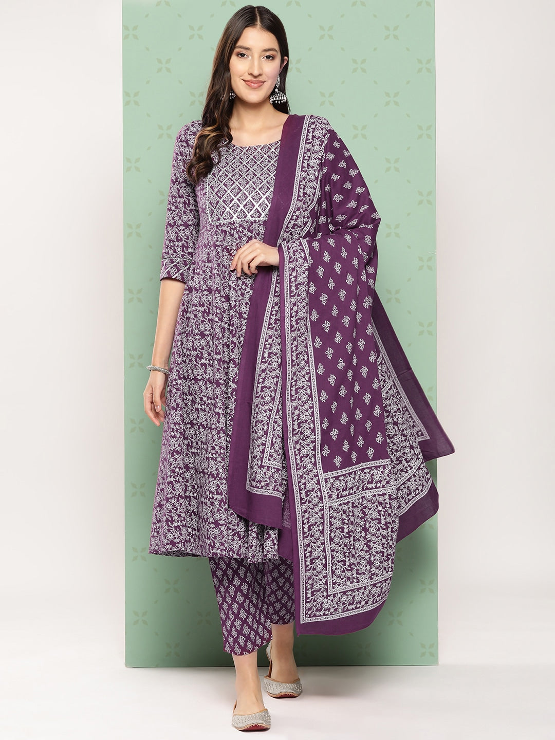 Kalini Women Ethnic Motifs Printed Empire Gotta Patti Kurta with Trousers & With Dupatta - Distacart