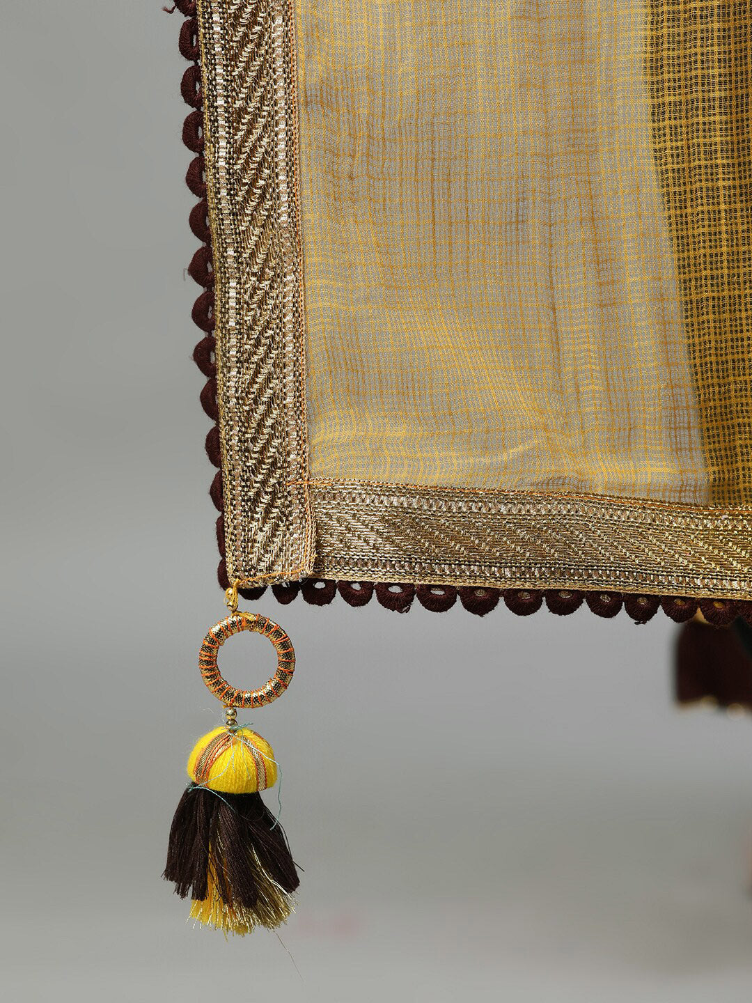 Ishin Women Brown & Gold-Toned Printed Kurti with Sharara & Dupatta - Distacart