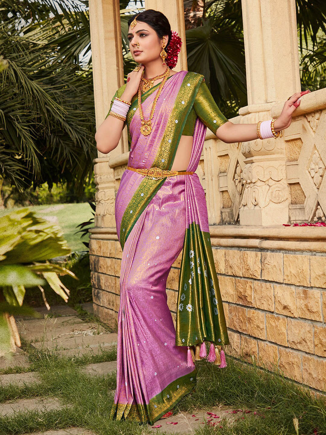 Saree Mall Ethnic Motifs Woven Design Zari Silk Blend Kanjeevaram Sarees - Distacart